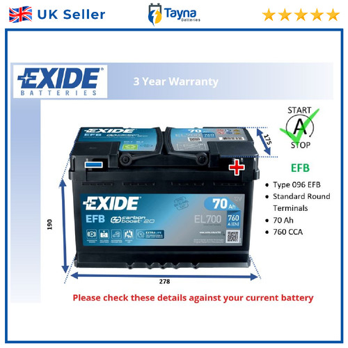 Efb car battery fits - efb, kia