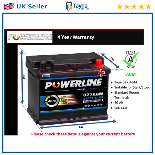 Agm car battery fits vauxhall - battery,