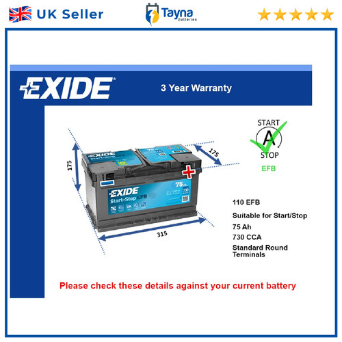 Efb car battery fits - car,